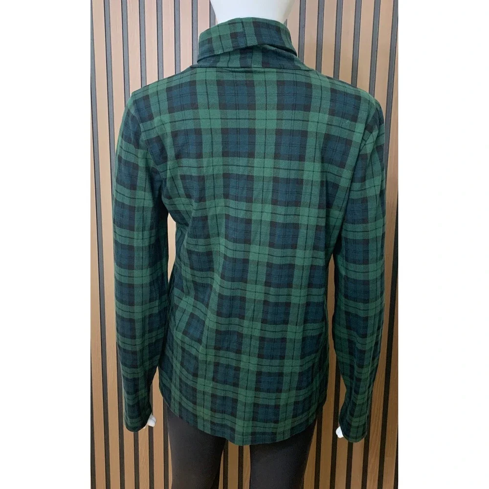 J.Crew Women's Green Navy Black Watch Plaid Cotton Turtleneck Top Size M